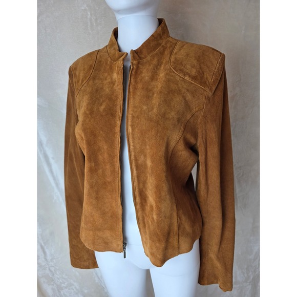 John Paul Richard Suede Leather Jacket Brown Bomber Moto Style Women M - Picture 1 of 5